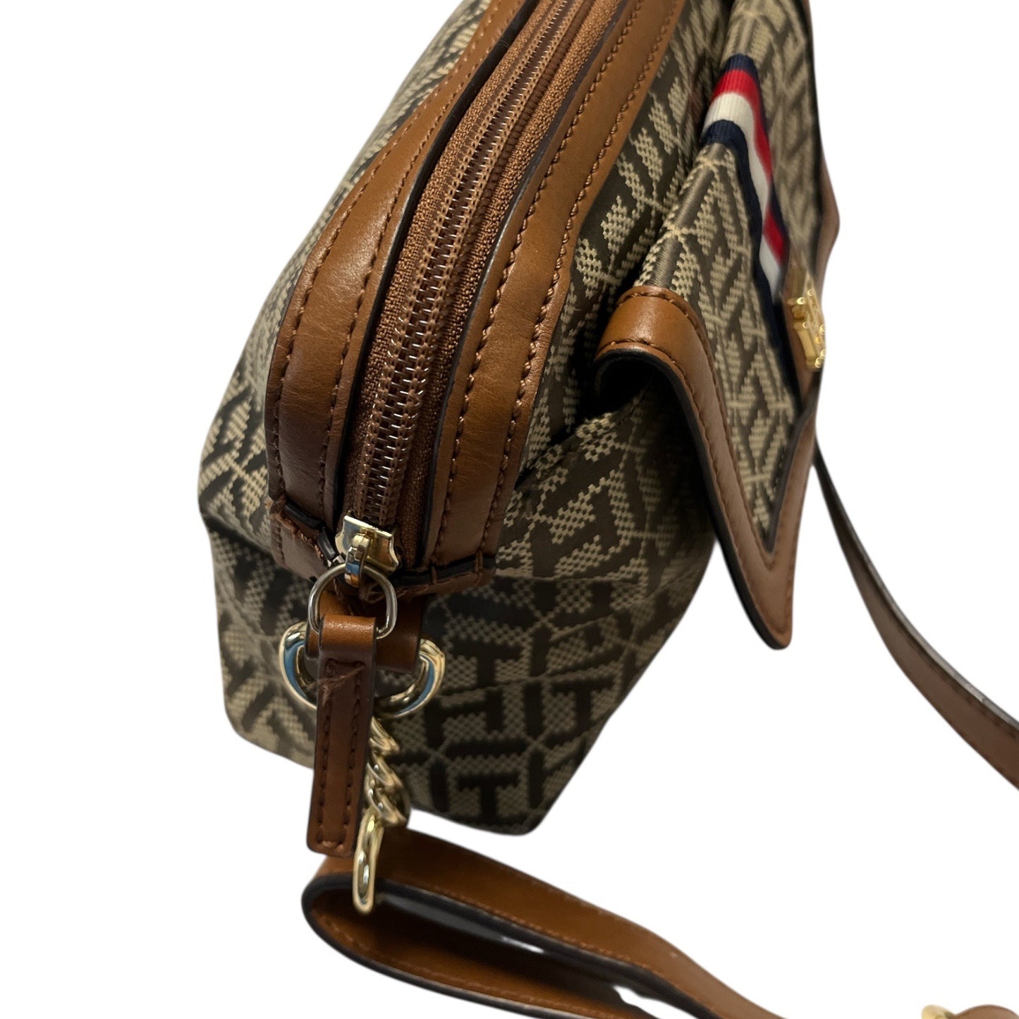Tommy Hilfiger Crossbody Bag – Monogram Print, Brown Trim