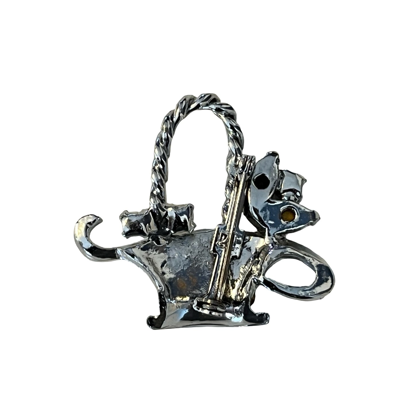 Vintage Rhinestone Watering Can Brooch Silver Tone Floral Pin Figural Garden Jewelry