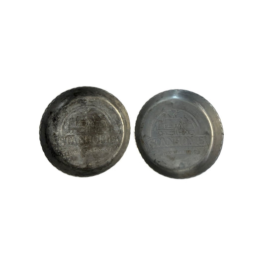 Vintage Stanhome Aluminum Advertising Coasters Trinket Dishes Set of 2 Mini Pie Tins