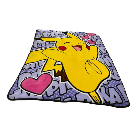 Pokemon Pikachu Fleece Throw Blanket – Purple Comic Heart Design