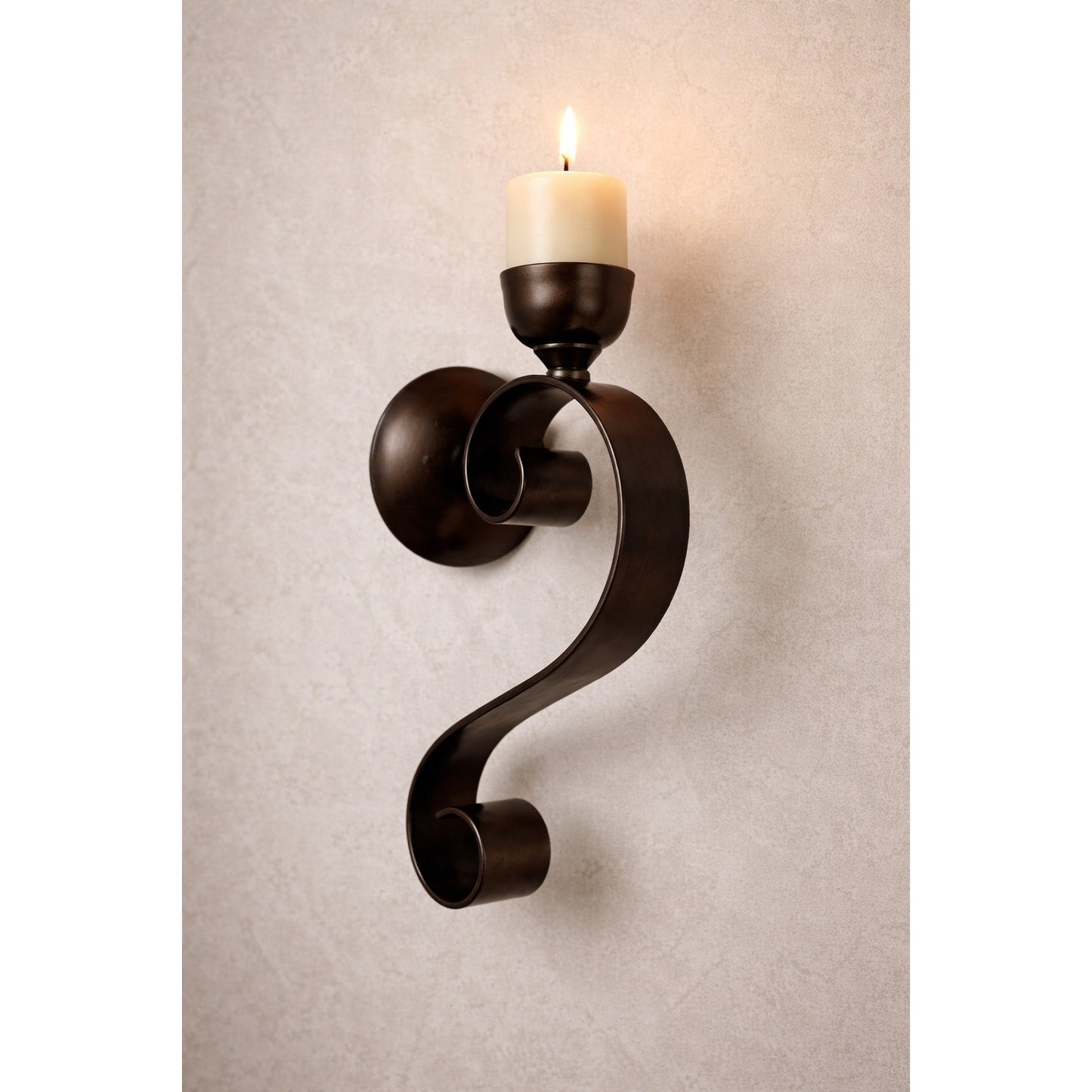 Vintage Dark Bronze Metal Scroll Wall Sconce Candle Holder