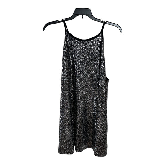 Torrid Women’s Plus Size 2 Black Silver Metallic Tank Top Keyhole Back Party Blouse