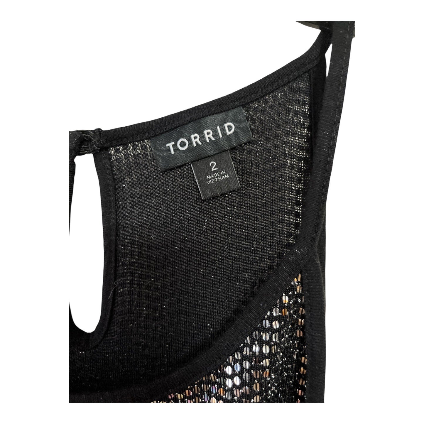 Torrid Women’s Plus Size 2 Black Silver Metallic Tank Top Keyhole Back Party Blouse