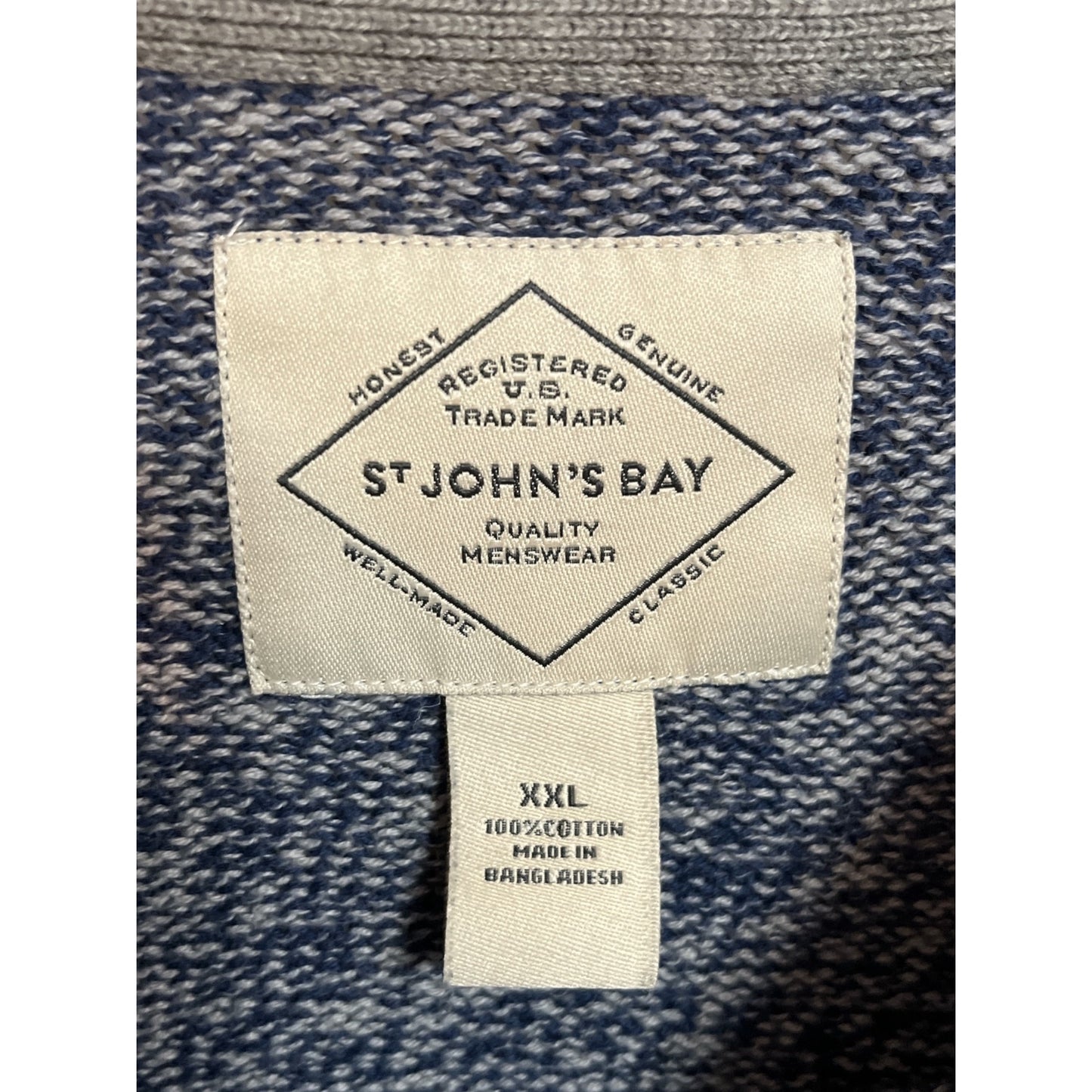 St. John’s Bay Men’s XXL Blue Marled Cotton Crewneck Sweater Classic Fit