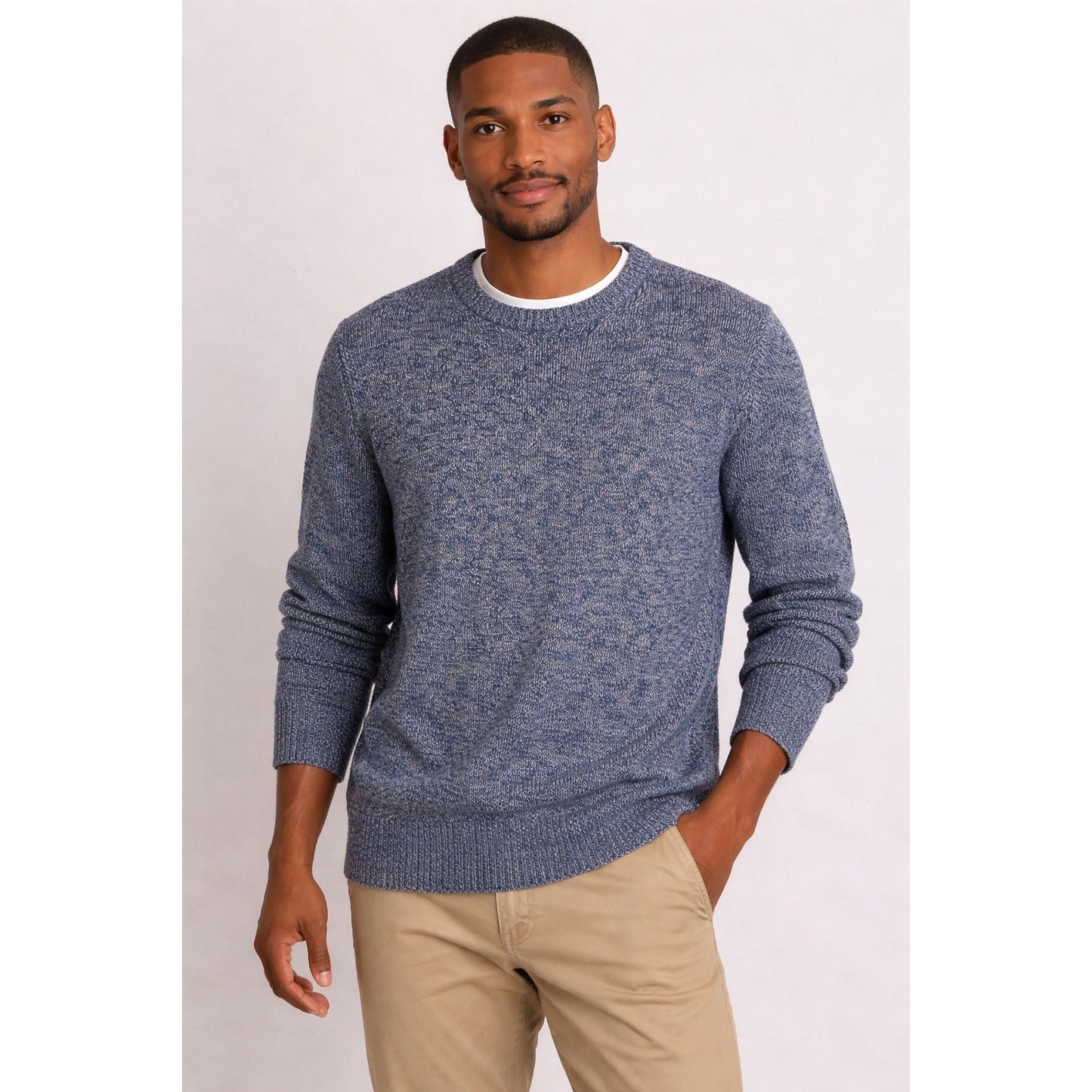 St. John’s Bay Men’s XXL Blue Marled Cotton Crewneck Sweater Classic Fit