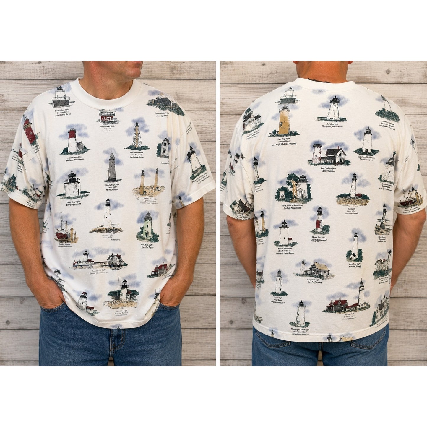Art Unlimited Sportswear Lighthouse All Over Print T Shirt USA Made 100% Cotton Adult Large