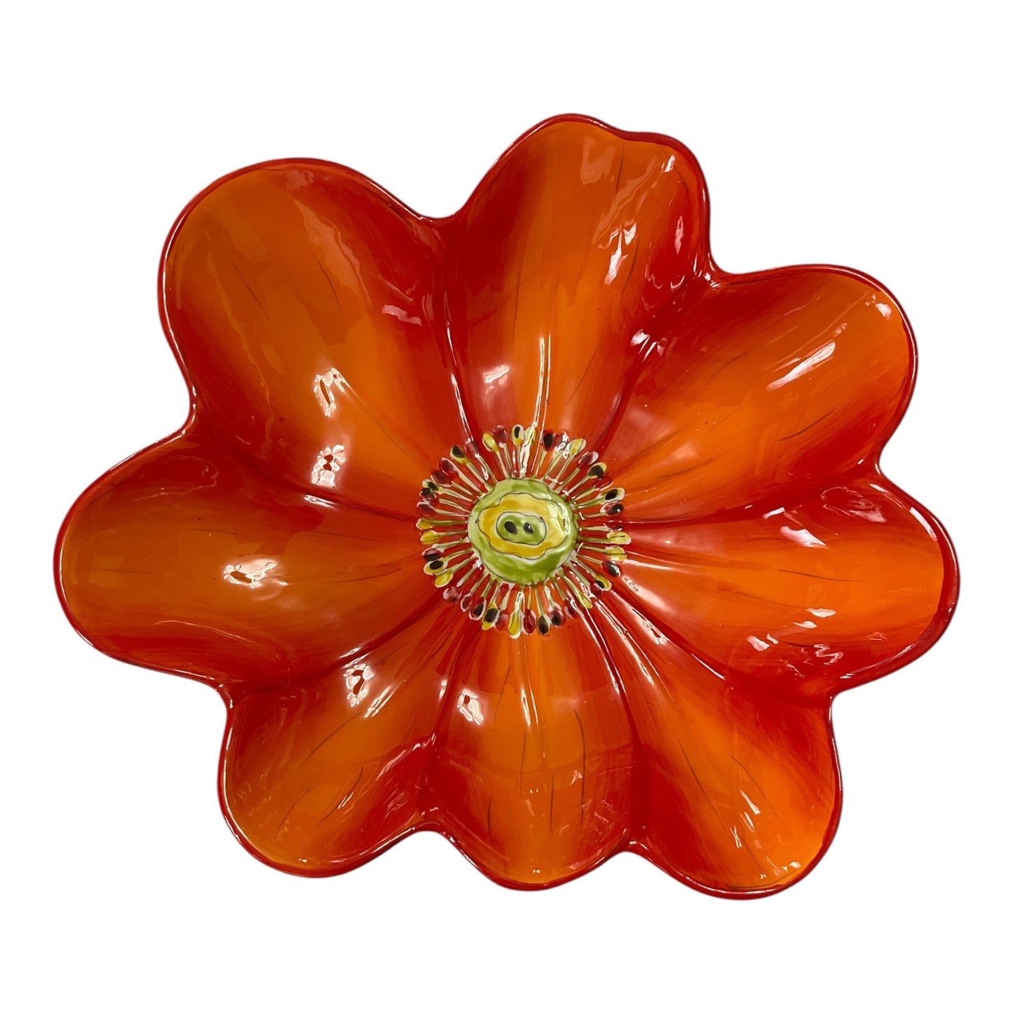 Early 2000s Laurie Gates Ceramic Flower Bowl Red Orange – Sculpted Petal Design