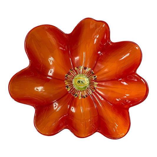 Early 2000s Laurie Gates Ceramic Flower Bowl Red Orange – Sculpted Petal Design