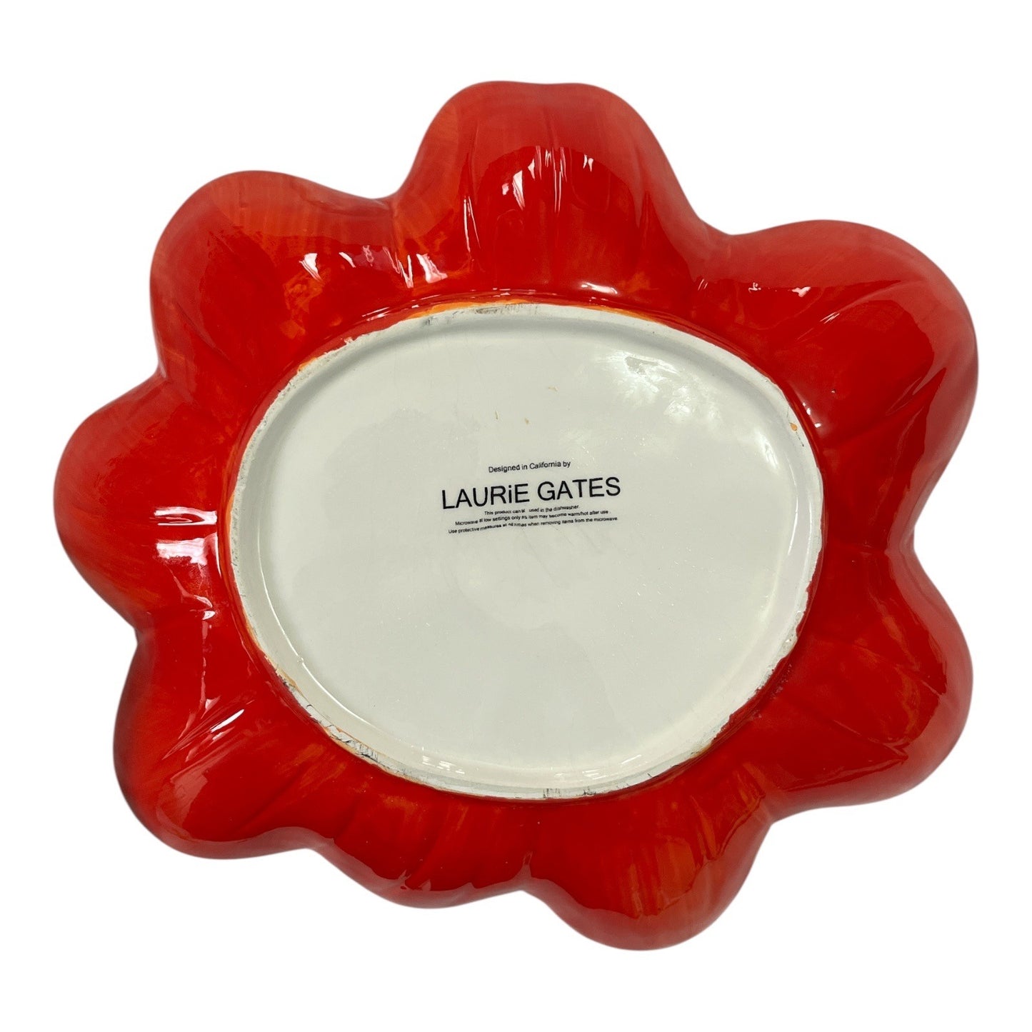 Early 2000s Laurie Gates Ceramic Flower Bowl Red Orange – Sculpted Petal Design