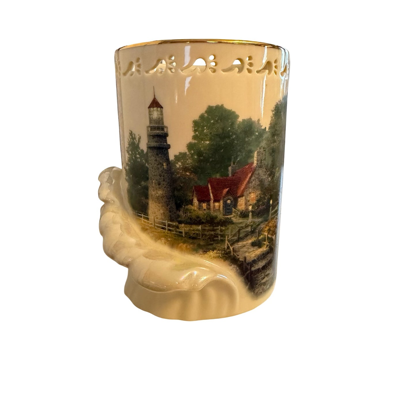 Lenox Thomas Kinkade The Light of Peace Votive Fine Ivory China Lighthouse Candle Holder 2000