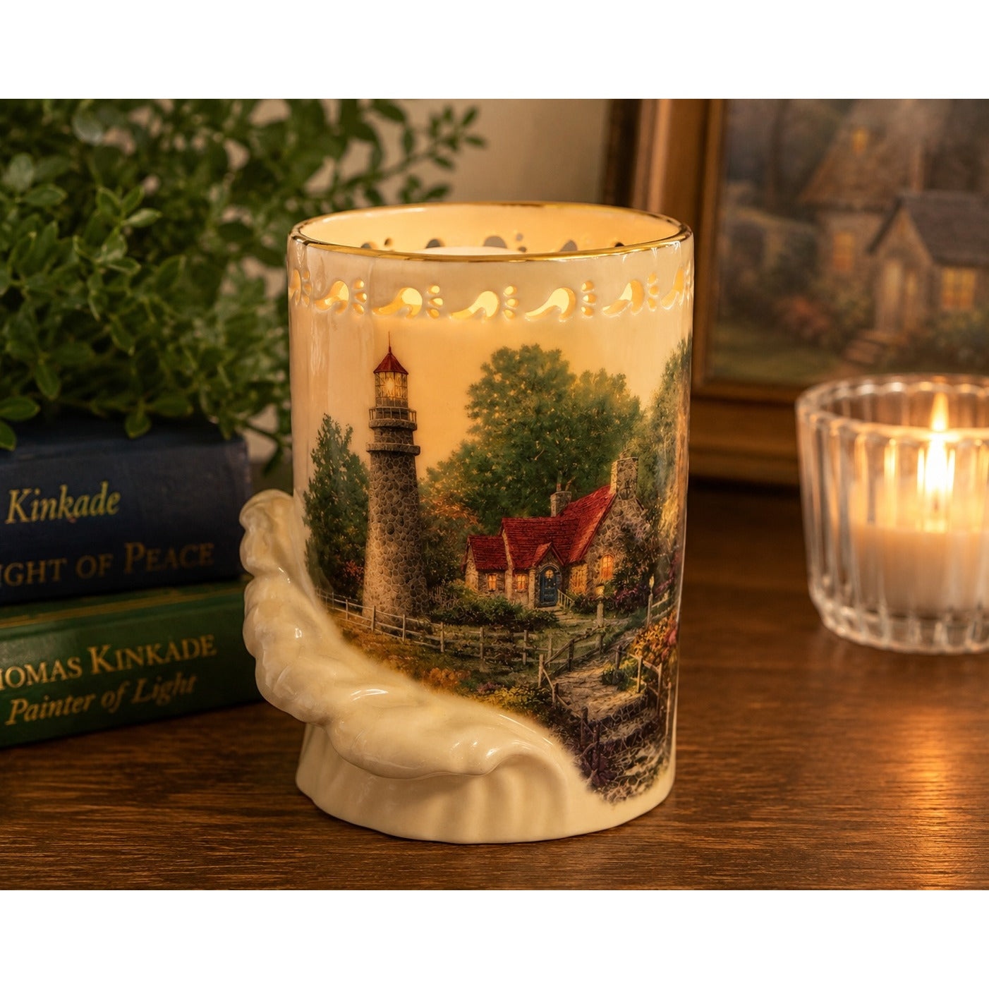 Lenox Thomas Kinkade The Light of Peace Votive Fine Ivory China Lighthouse Candle Holder 2000