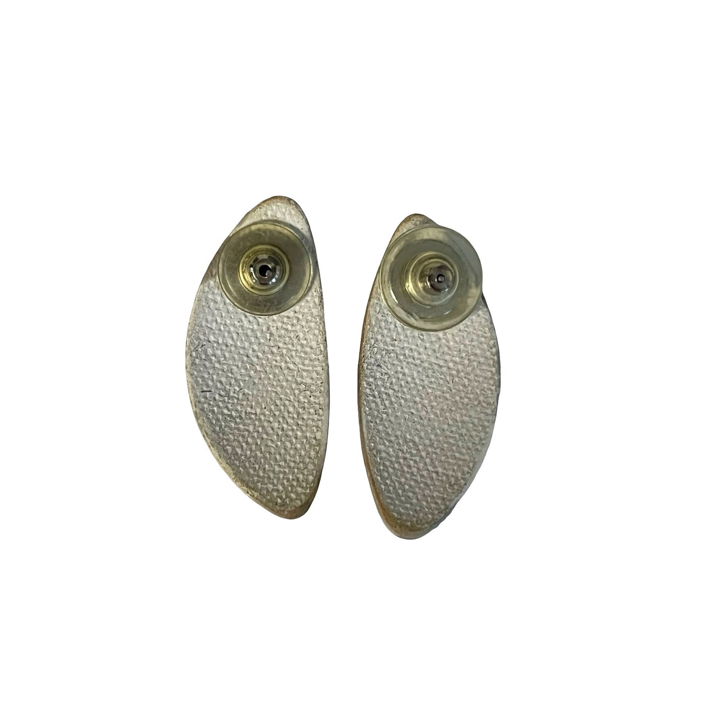 Vintage Iridescent Shell Stud Earrings Oval Mother of Pearl Look Silver Tone Retro