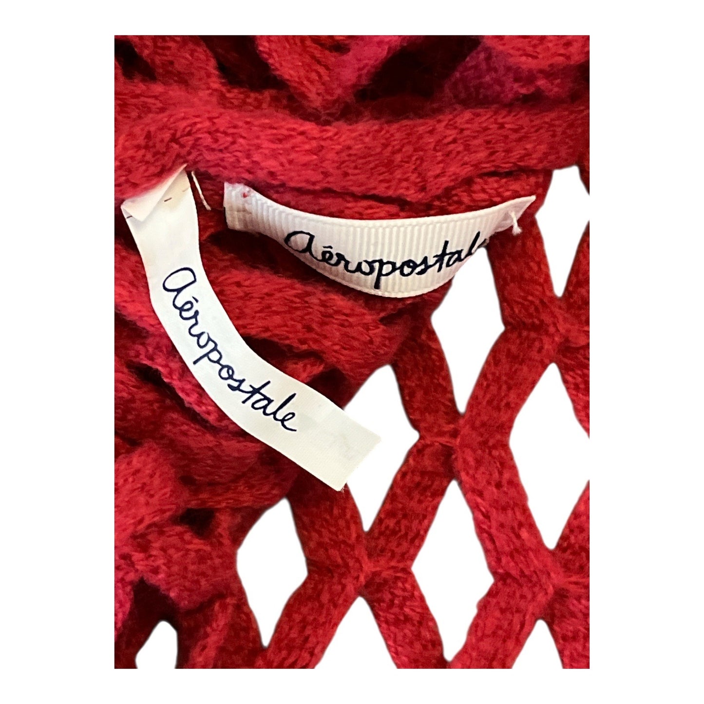 Set of 2 Aeropostale Knit Mesh Tube Scarves – Reddish/Pink & Dark Blue – 34 x 17 in – Fringe Edge