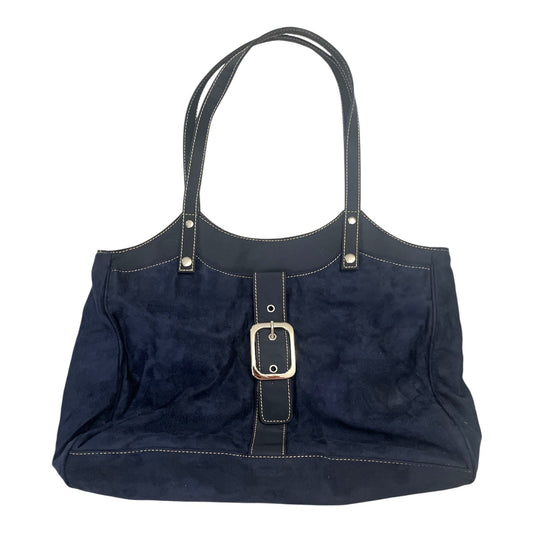 Vintage Lancôme Navy Faux Suede Tote Bag – Buckle Accent – 12" x 16" – Gift with Purchase
