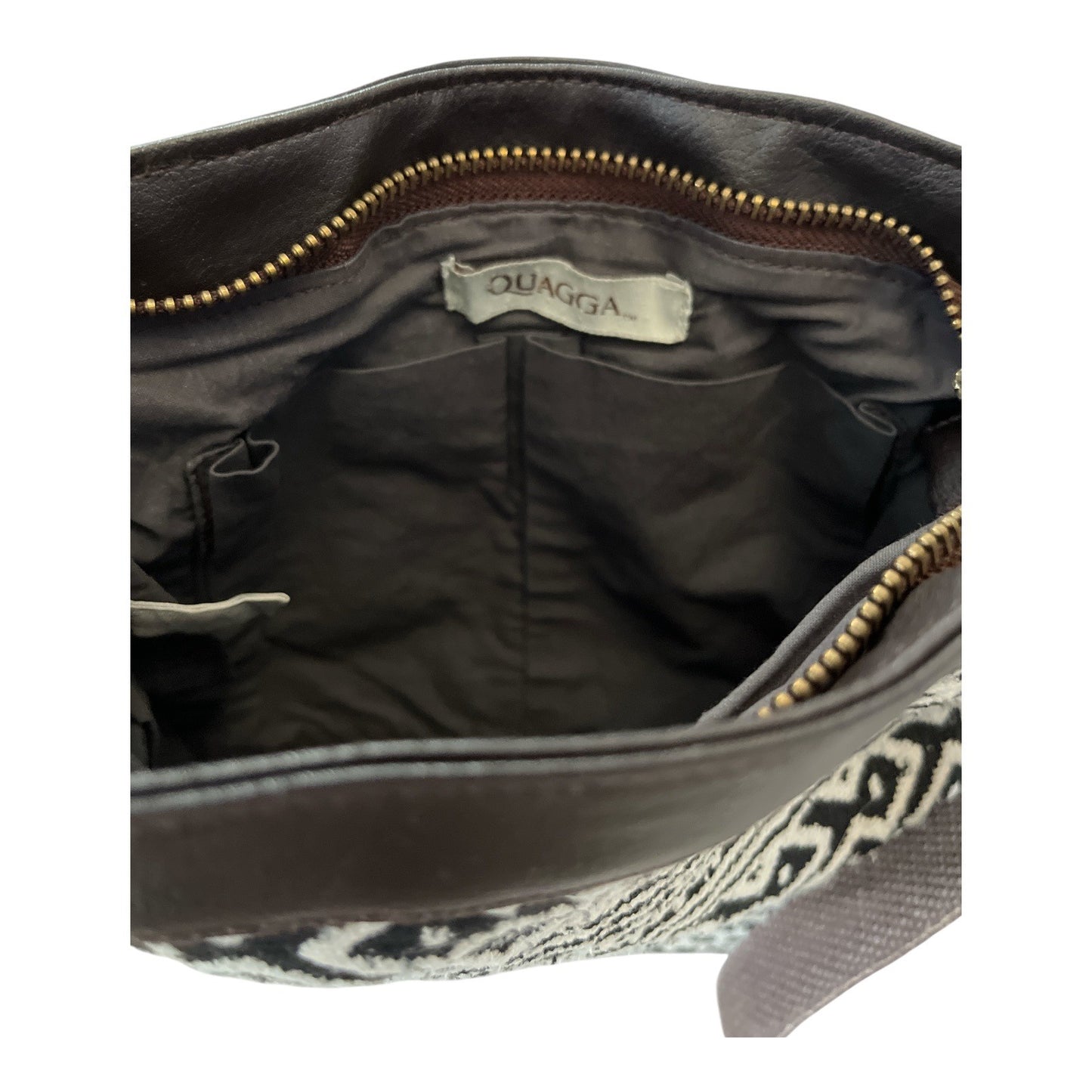 Quagga Black & White Boho Crossbody Bag – Woven Tribal Pattern, 9"x9"