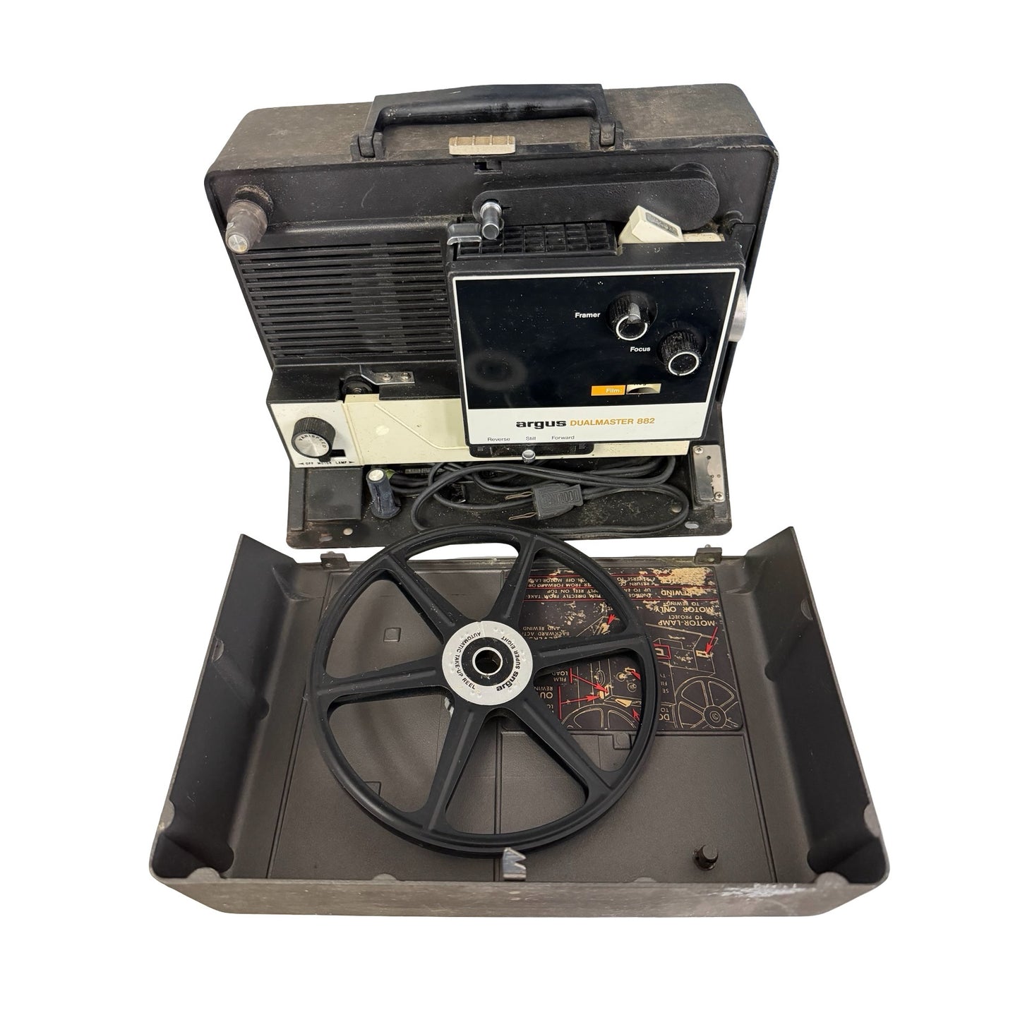 Argus Dualmaster 882 Super 8 & Regular 8 Movie Projector w/ Case Reel Untested Vintage