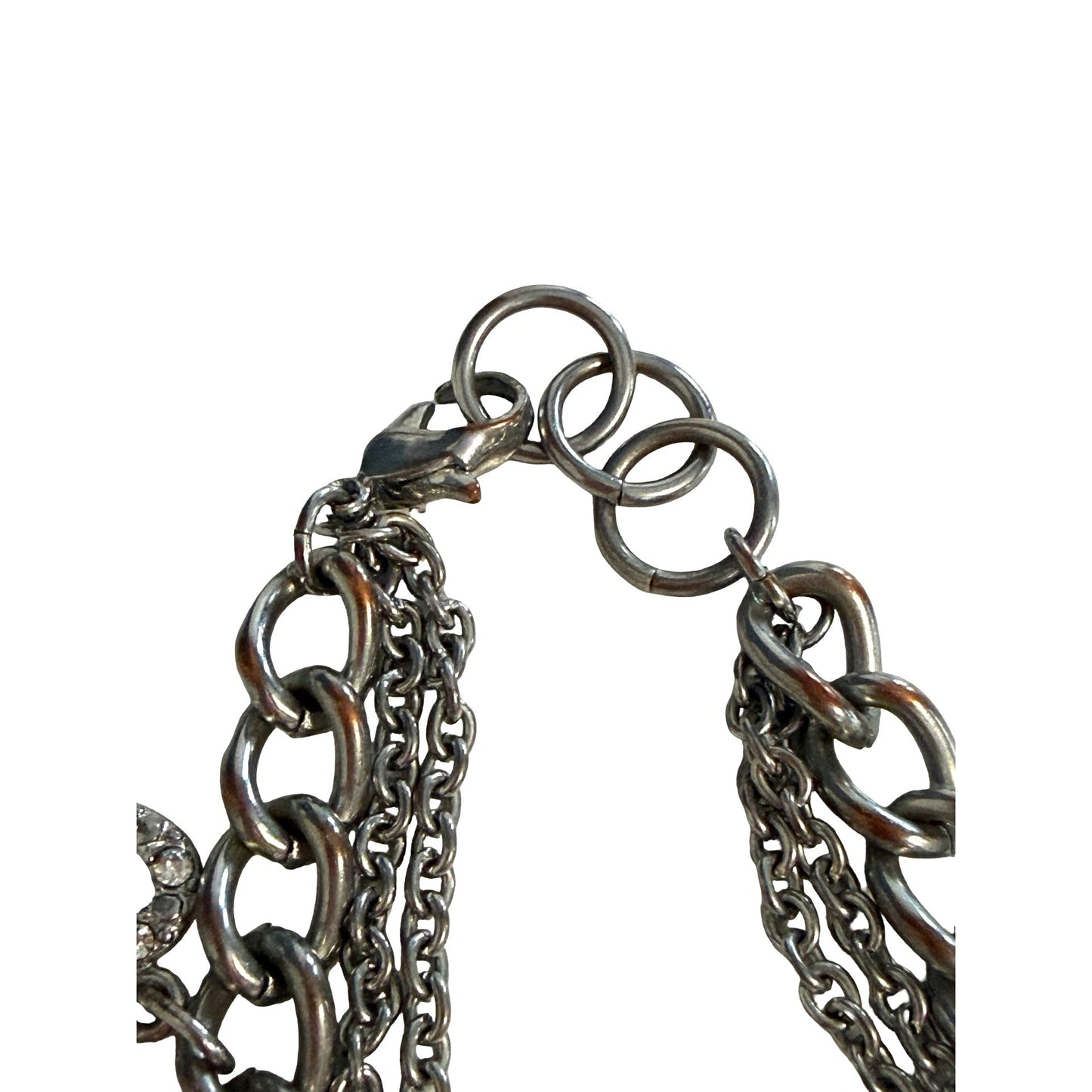 Guess Silver Tone Charm Bracelet Heart Bow Multi Chain Layered Bracelet 7"