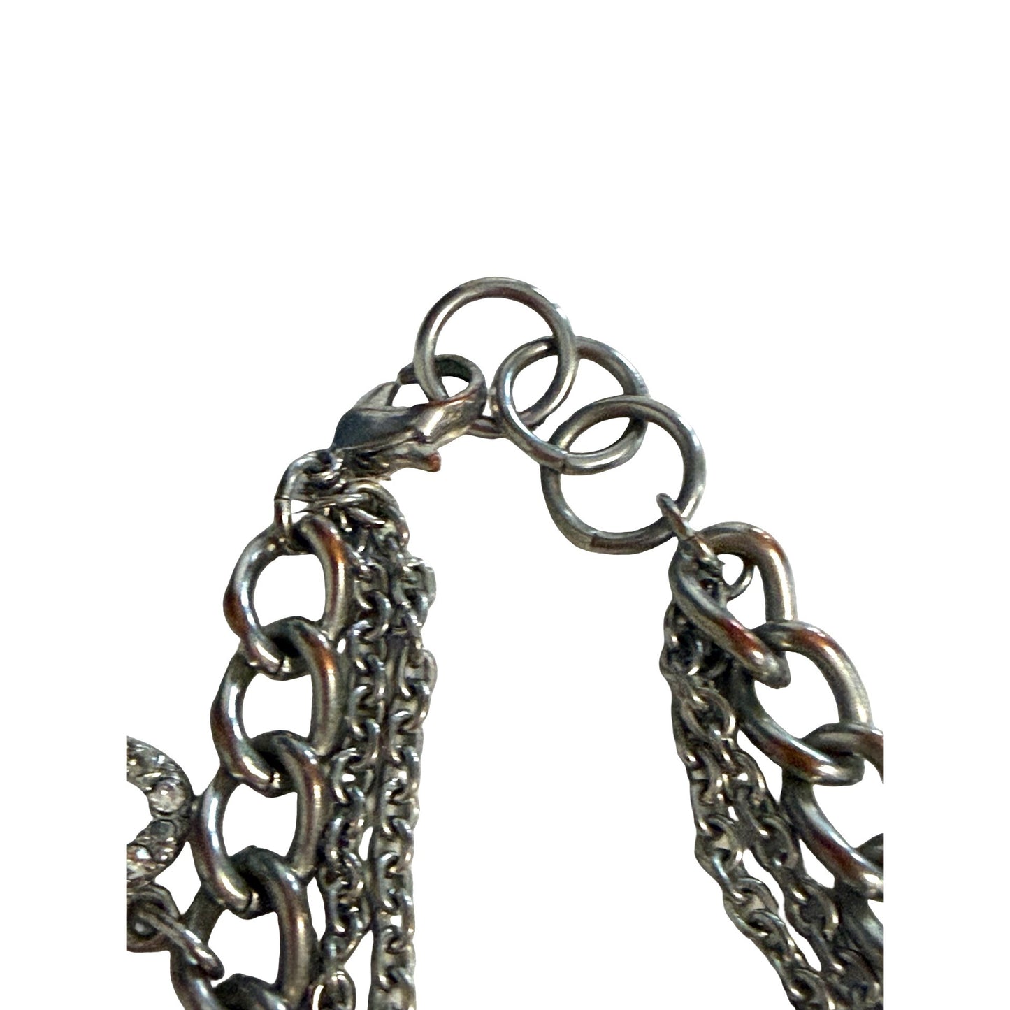 Guess Silver Tone Charm Bracelet Heart Bow Multi Chain Layered Bracelet 7"
