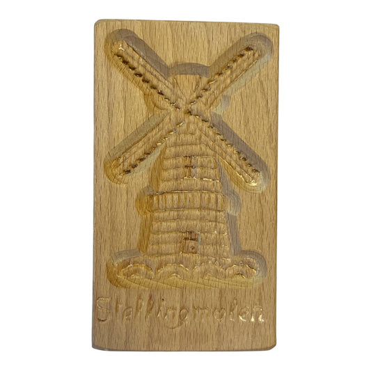 Vintage 1970s Dutch Wooden Speculaas Mold – Stellingmolen Windmill Cookie Press – Hand-Carved Beechwood Wall Decor – Netherlands Souvenir