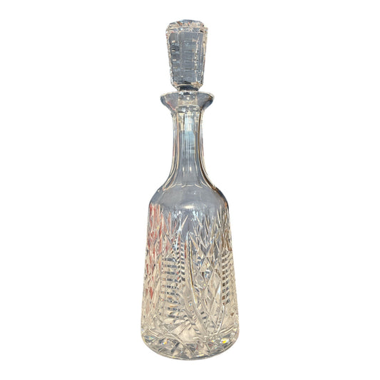 Signed Waterford Crystal Decanter – Starburst & Crosshatch Cut – Vintage Irish Crystal Barware – 12.5” with Stopper – 4” Base