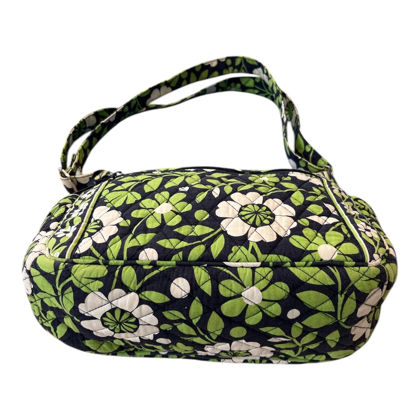 Vera Bradley Lime’s Up Quilted Shoulder Bag Green Navy Floral Cotton Handbag