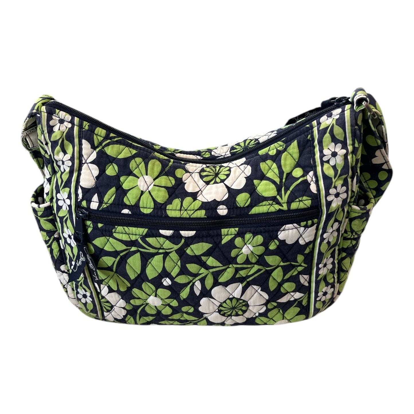 Vera Bradley Lime’s Up Quilted Shoulder Bag Green Navy Floral Cotton Handbag