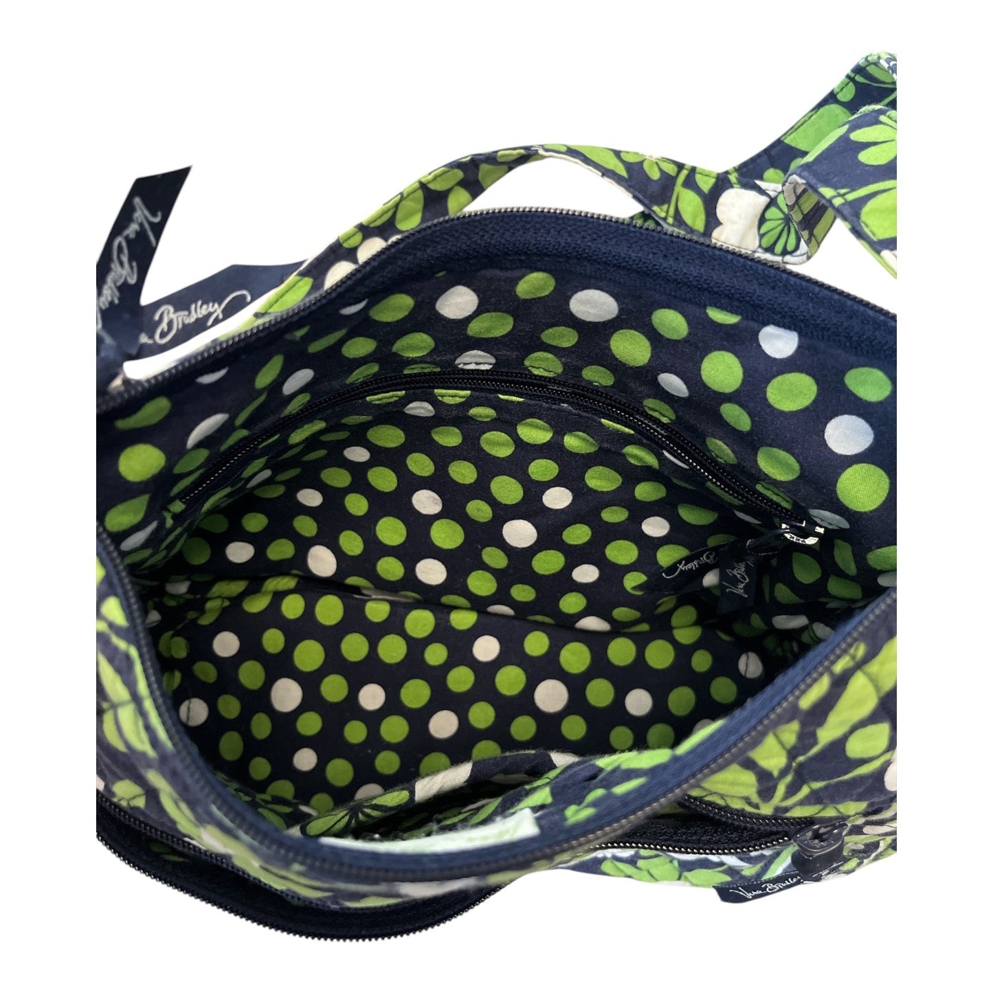 Vera Bradley Lime’s Up Quilted Shoulder Bag Green Navy Floral Cotton Handbag