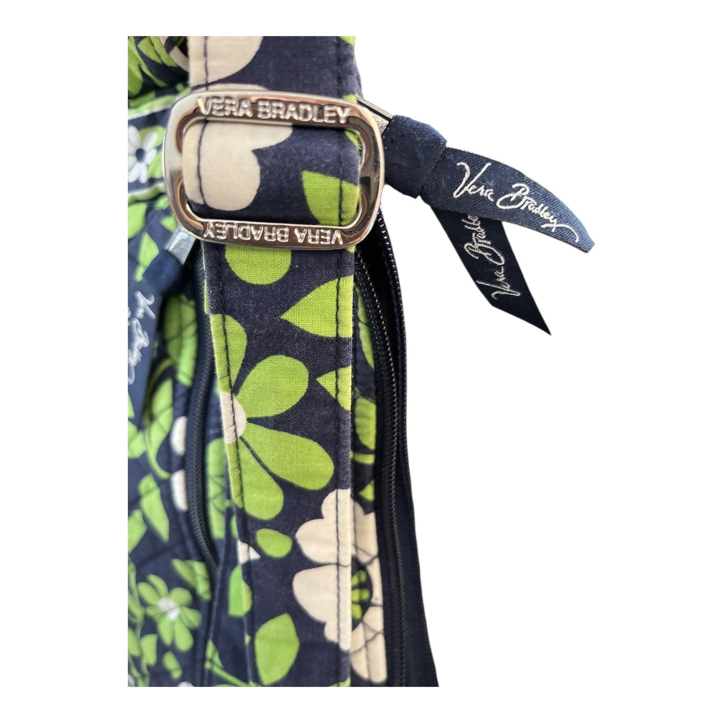 Vera Bradley Lime’s Up Quilted Shoulder Bag Green Navy Floral Cotton Handbag