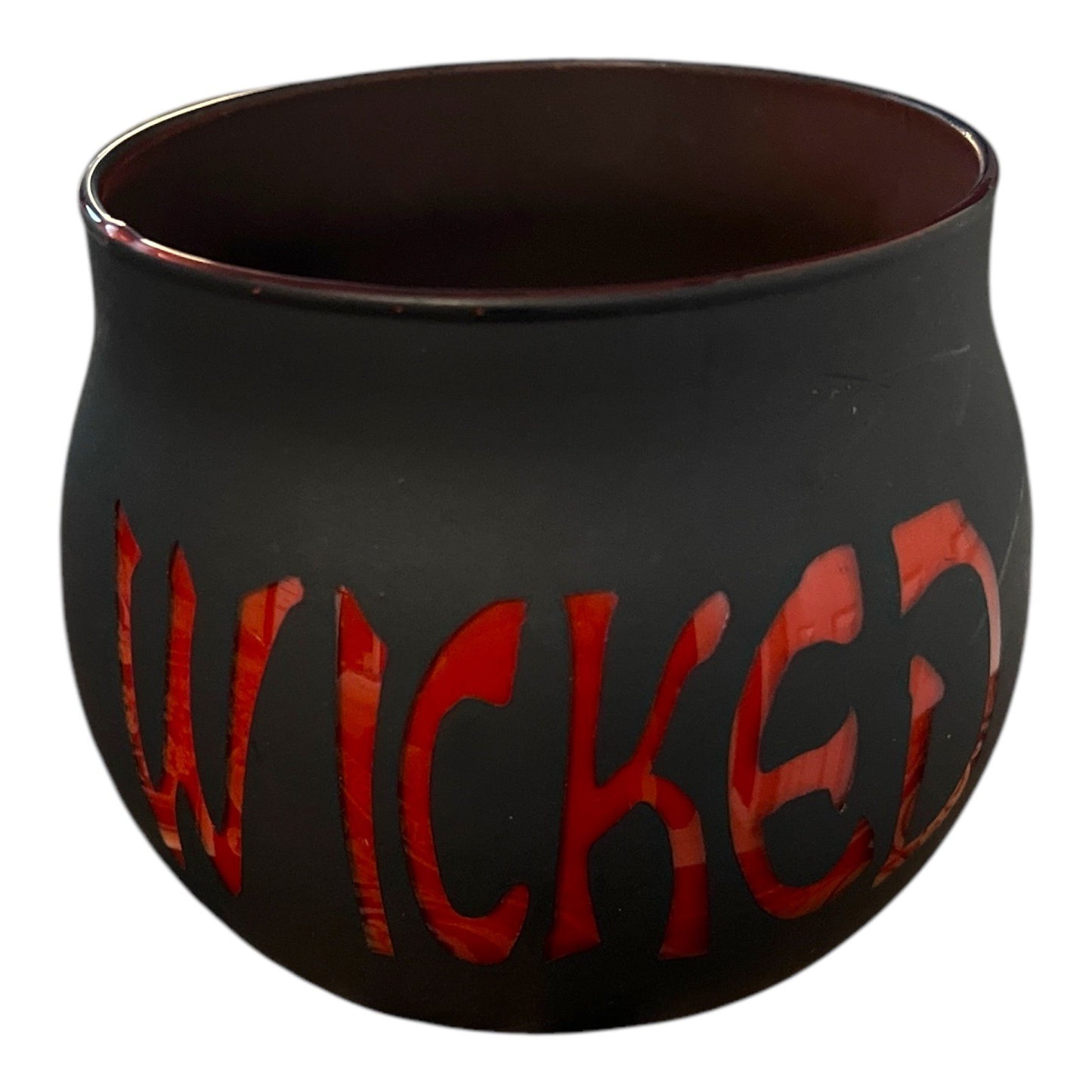 Vtg Yankee Candle Wicked Black Red Glass Candle Holder Halloween Gothic Decor