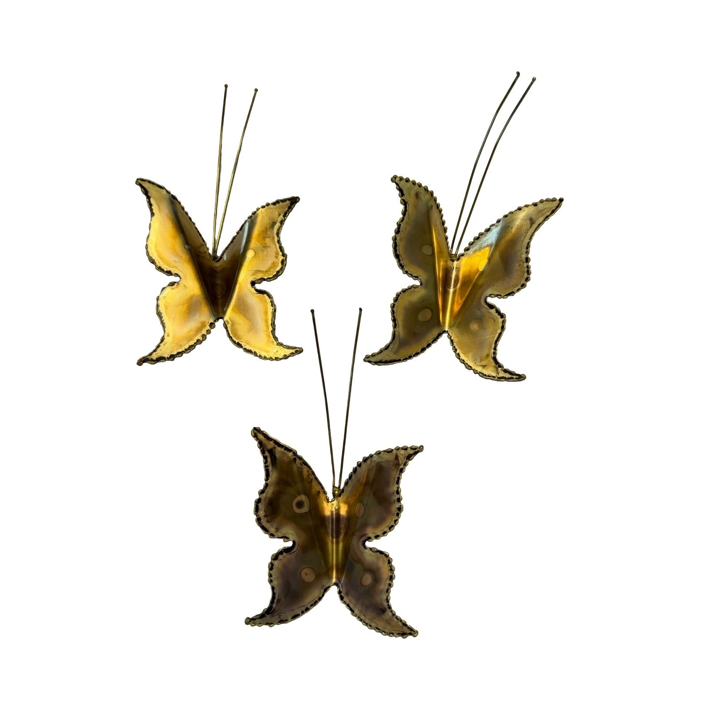 Lot of 3 Brass Butterfly Wall Decor Sculptures Metal Butterflies Mid Century Style