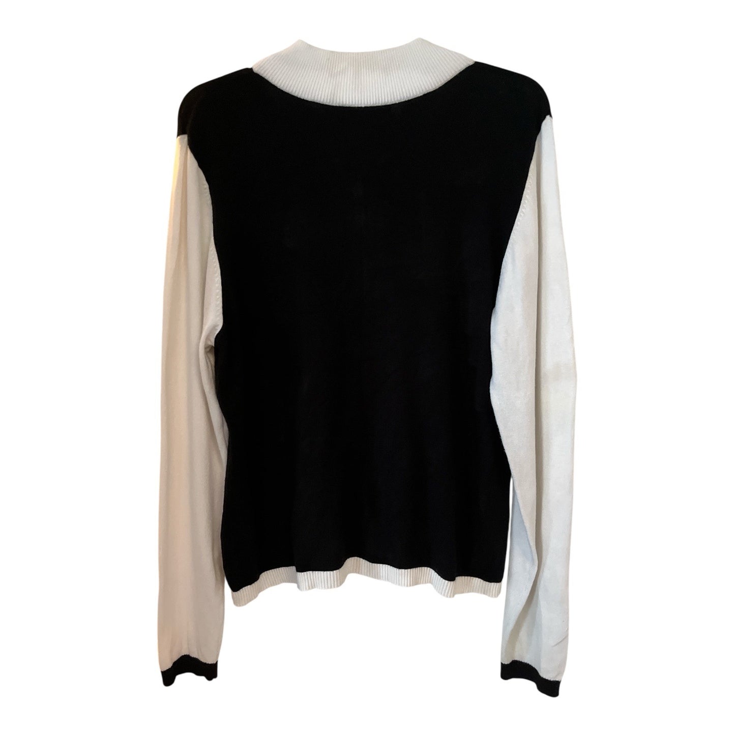 Vtg Pierri New York Women’s Zip Front Sweater – Black & White Colorblock – Size XL