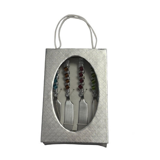 Wild Eye Designs Beaded Cheese Spreaders Set of 4 Stainless Steel Gift Box