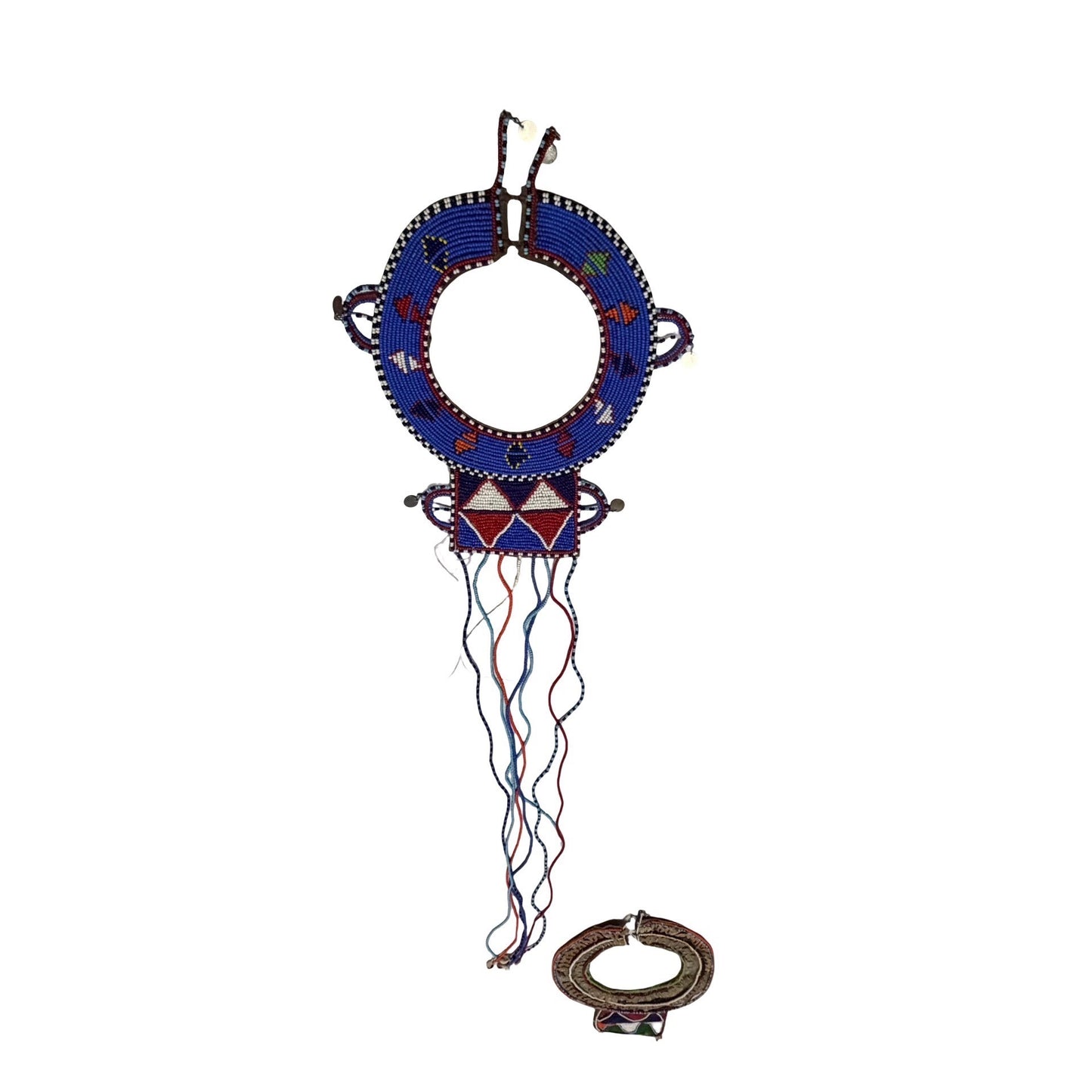 Vintage Pair African Maasai Style Beaded Leather Collar Necklaces Kenya Tribal Art As Is