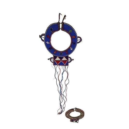 Vintage Pair African Maasai Style Beaded Leather Collar Necklaces Kenya Tribal Art As Is