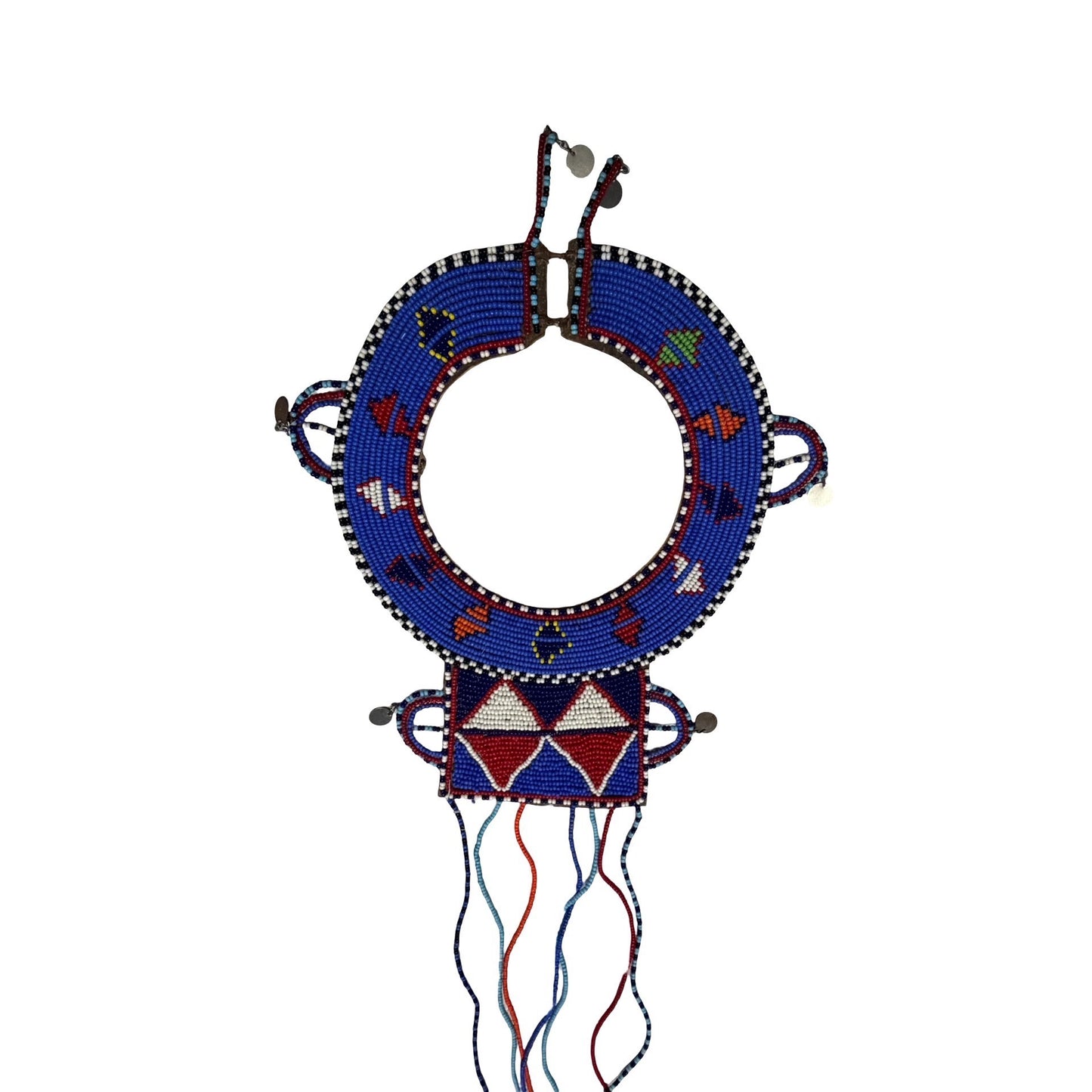 Vintage Pair African Maasai Style Beaded Leather Collar Necklaces Kenya Tribal Art As Is