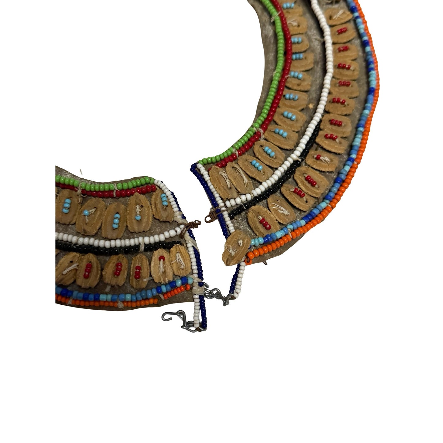 Vintage Pair African Maasai Style Beaded Leather Collar Necklaces Kenya Tribal Art As Is