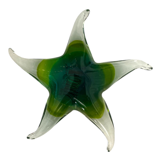 Green & Clear Glass Starfish Figurine – Art Glass Paperweight – 5.5” – With Original Box
