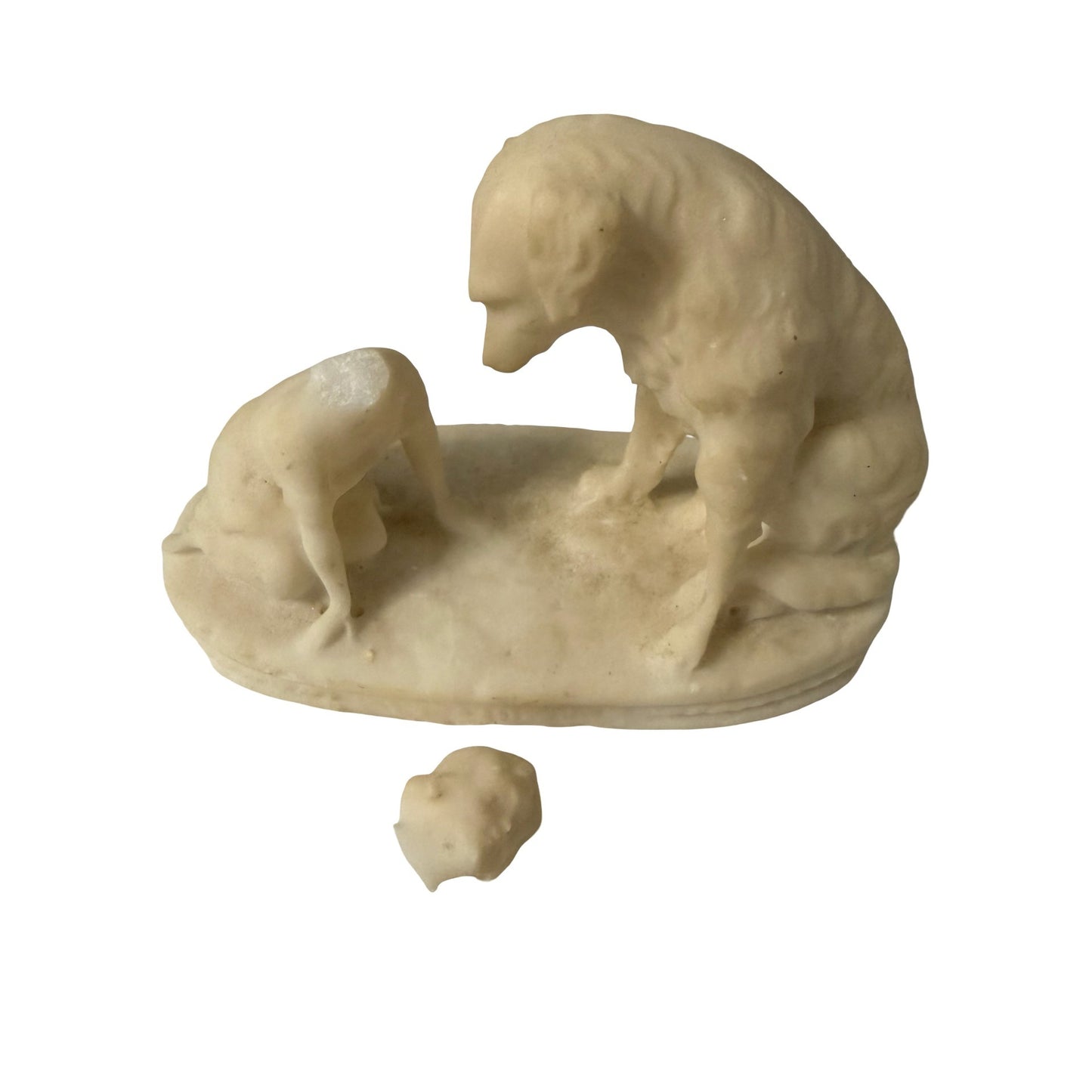 Vintage Alabaster Child & Dog Figurine Sculpture Hand Carved Stone Figure