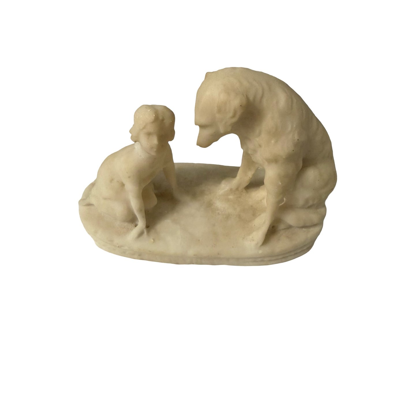 Vintage Alabaster Child & Dog Figurine Sculpture Hand Carved Stone Figure
