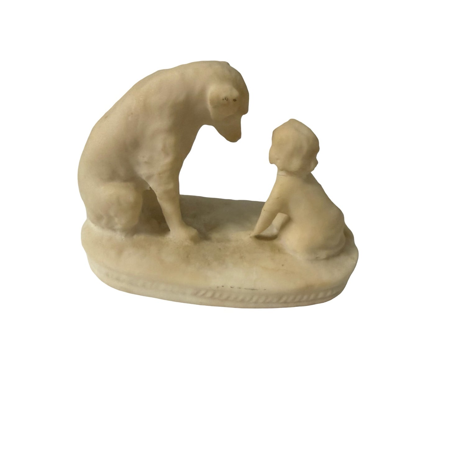 Vintage Alabaster Child & Dog Figurine Sculpture Hand Carved Stone Figure