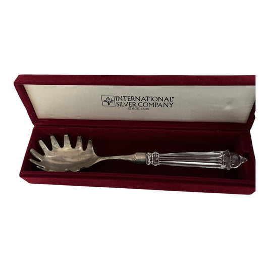 80s-90s International Silver Company Silver-Plated Pasta Server w Crystal Handle