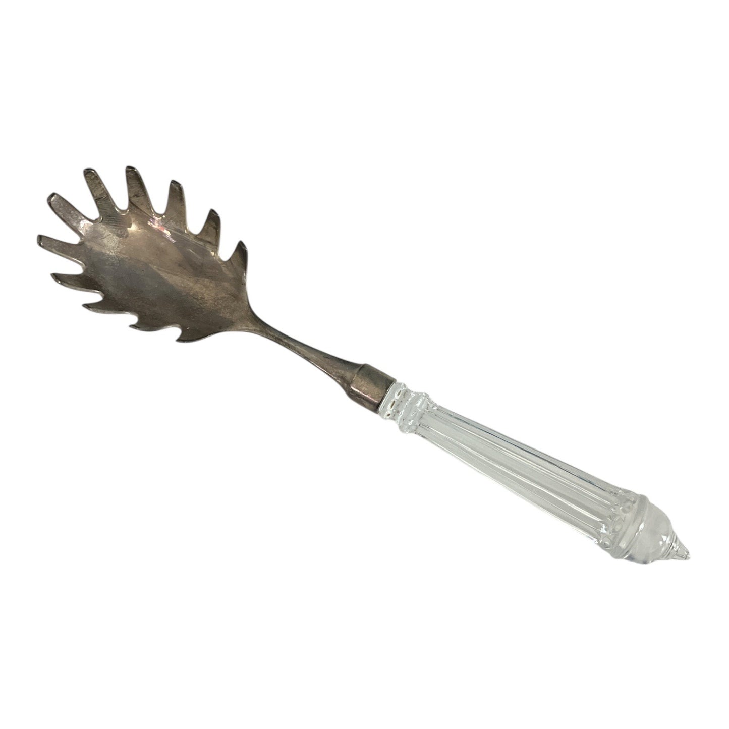 80s-90s International Silver Company Silver-Plated Pasta Server w Crystal Handle