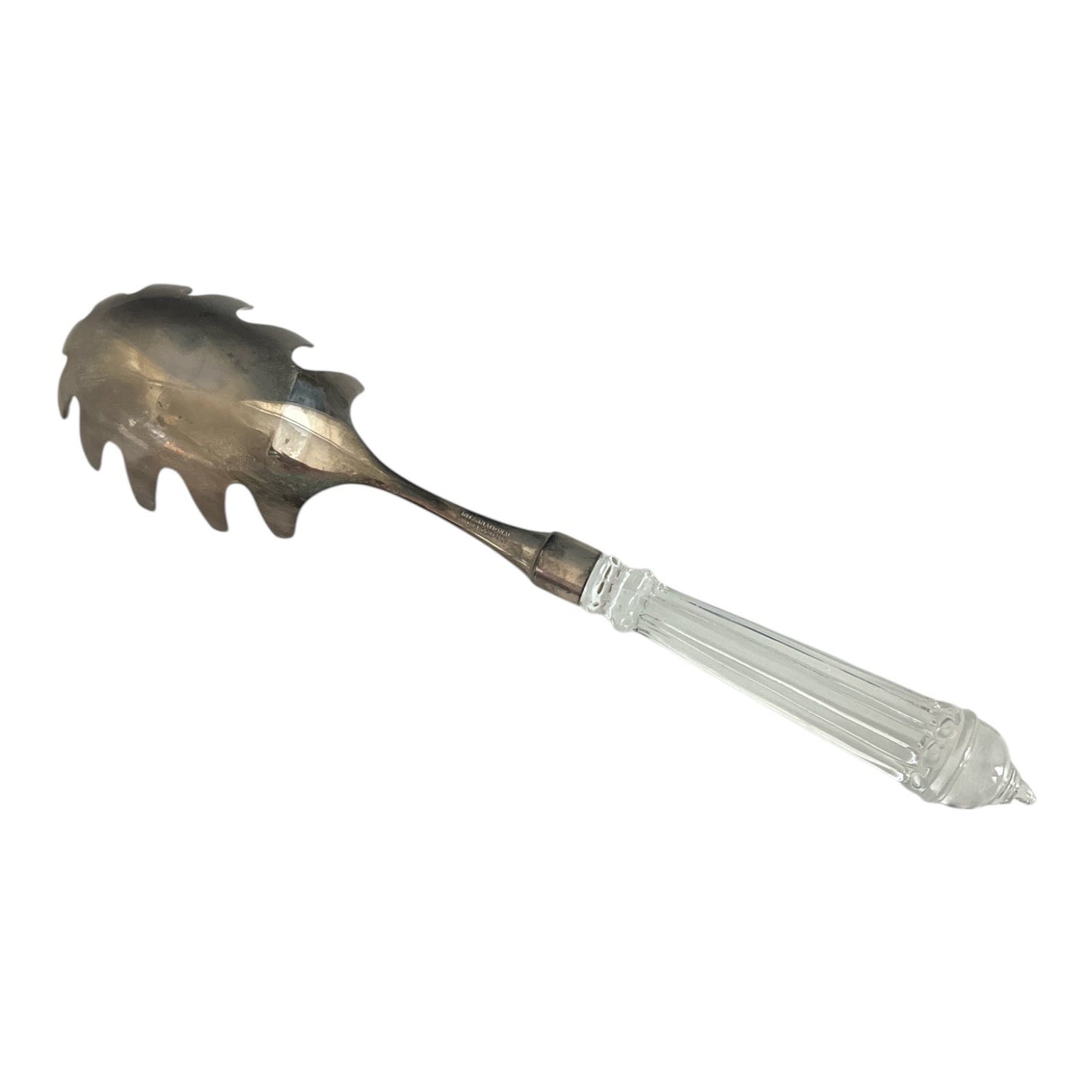 80s-90s International Silver Company Silver-Plated Pasta Server w Crystal Handle