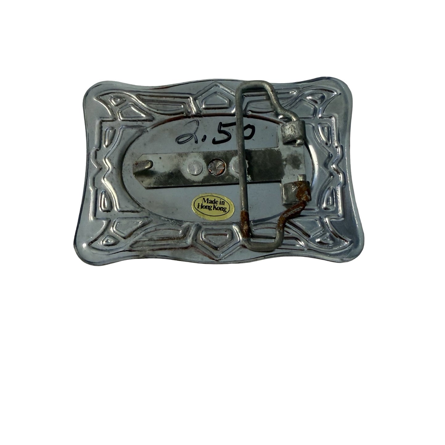 Vintage Western Horse Belt Buckle Silver Tone Gold Horse Made in Hong Kong