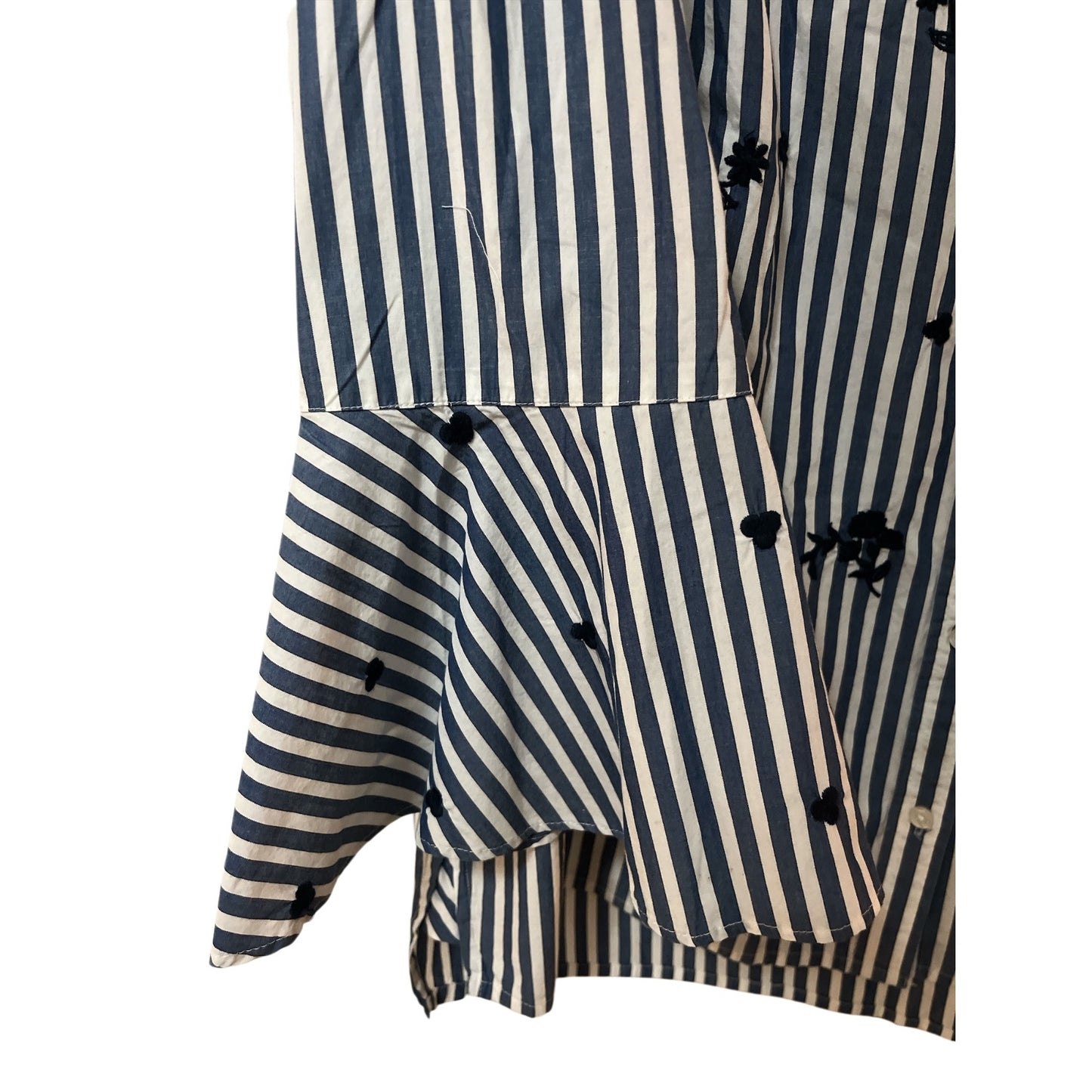 Charter Club Striped Embroidered Cotton Button Front Shirt Size 16 Relaxed Fit
