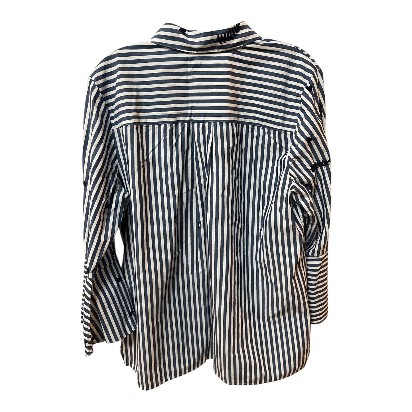 Charter Club Striped Embroidered Cotton Button Front Shirt Size 16 Relaxed Fit