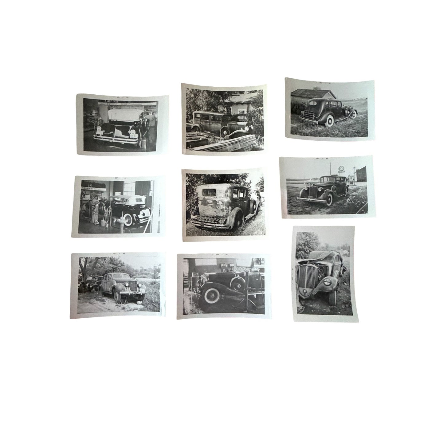 Lot of 9 Vintage Black & White Automobile Photographs Antique Classic Cars REO Pierce Arrow Packard 1930s