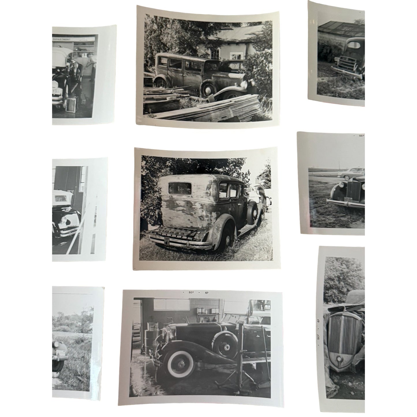 Lot of 9 Vintage Black & White Automobile Photographs Antique Classic Cars REO Pierce Arrow Packard 1930s