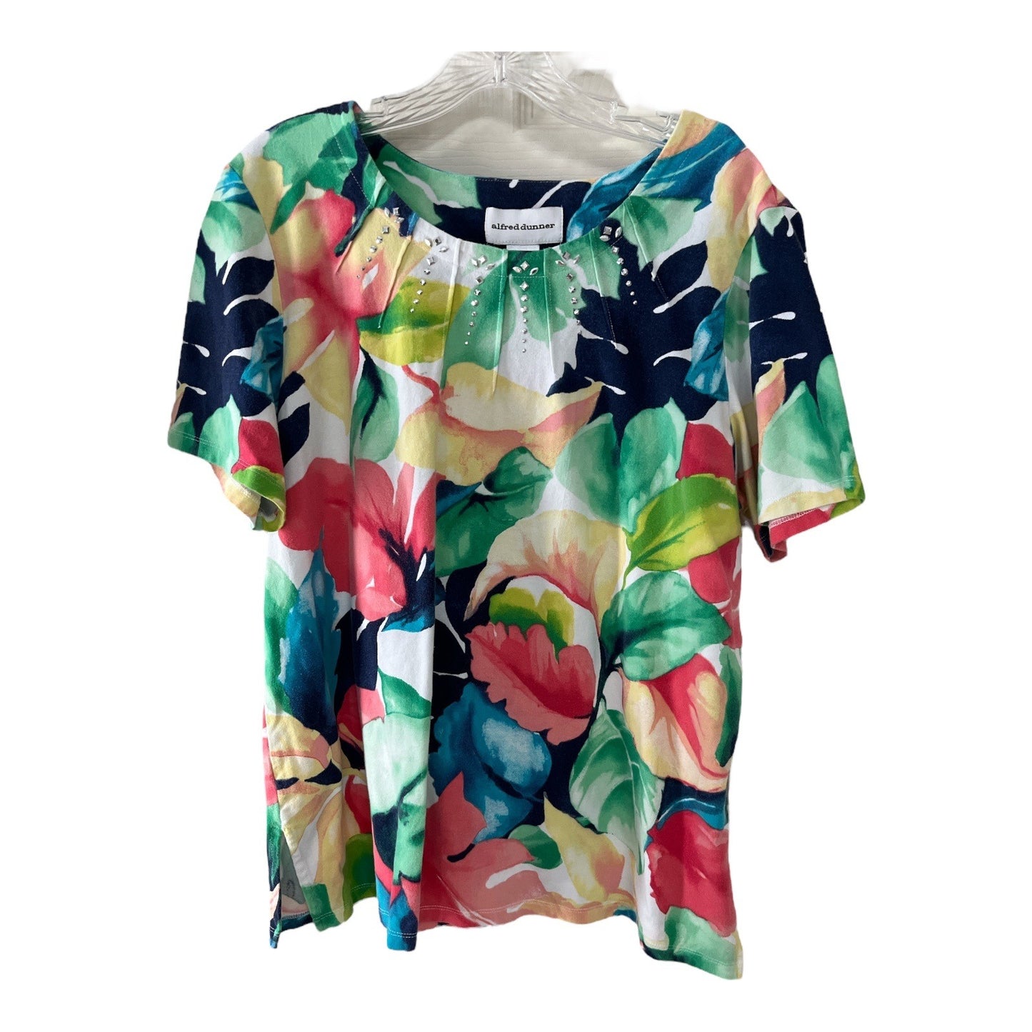 Alfred Dunner Women’s L Floral Top – Rhinestone Embellished – Short Sleeve