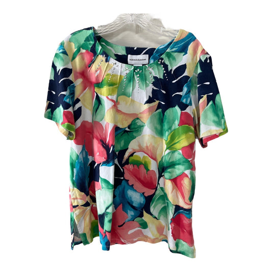 Alfred Dunner Women’s L Floral Top – Rhinestone Embellished – Short Sleeve